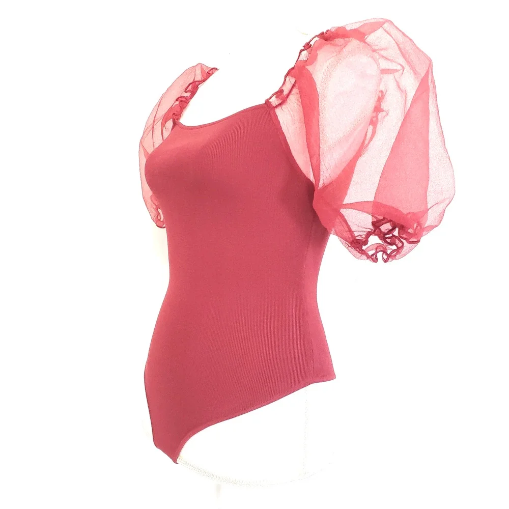 NEW!! ASTR The Label SIZE S Red Puff Sleeve Bodysuit Women Wine AT15988 Holiday